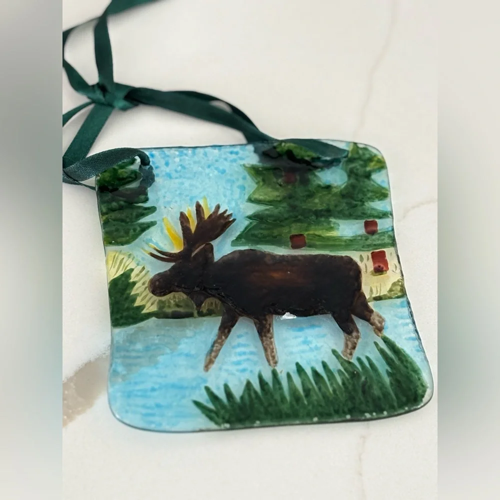 Moose Ornament with Ribbon Suncatcher 4” by 4” - Picture 2 of 4